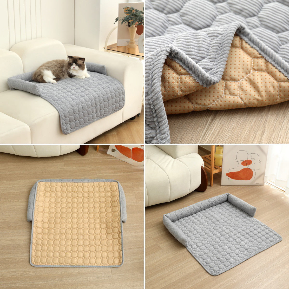 Corduroy Pet Blanket Mat with Neck Pillow Support